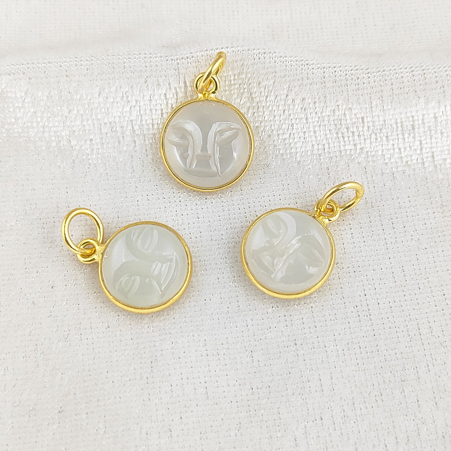 Carved White Moonstone Moon Face Pendant in Gold Plated Sterling Silver Handmade Spiritual Healing Gemstone Necklace – Selling Per Piece
