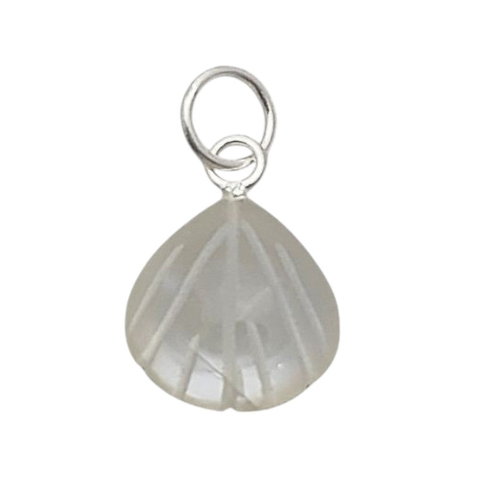 Sea Shell Carved Pendant in Gold Plated Sterling Silver White Moonstone Gemstone Heart Shape Handmade Jewelry- Selling Per Piece