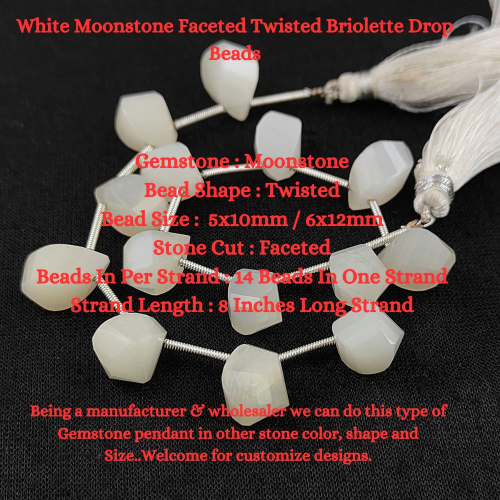 White Moonstone Faceted Twisted Briolette Drop Beads