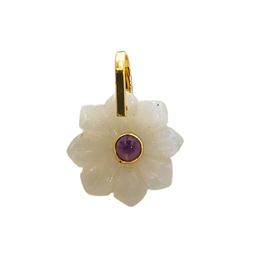 White Moonstone Flower Pendant Gold Plated 925 Sterling Silver