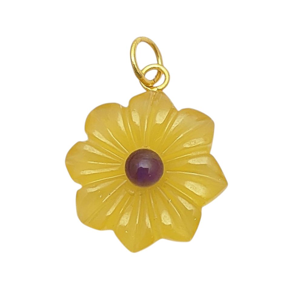 Yellow Quartz Flower Pendant – Handmade Gemstone Charm for Necklace