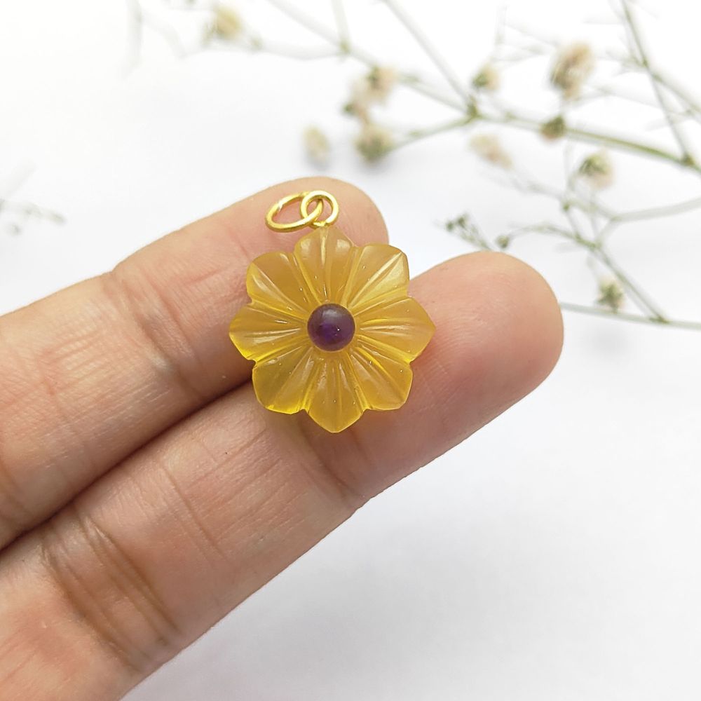Yellow Quartz Necklace Pendant – Elegant Handmade Floral Jewelry