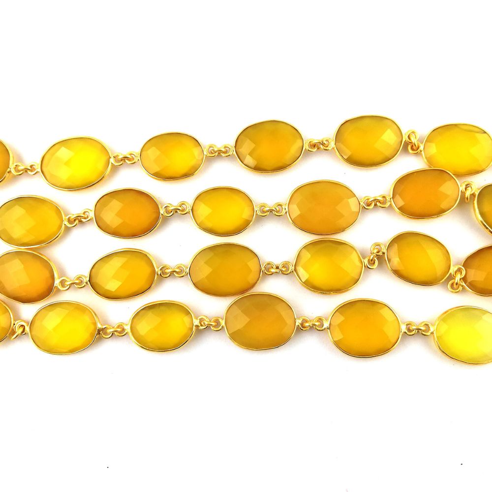 Jewelry supply yellow chalcedony bezel chain by the foot
