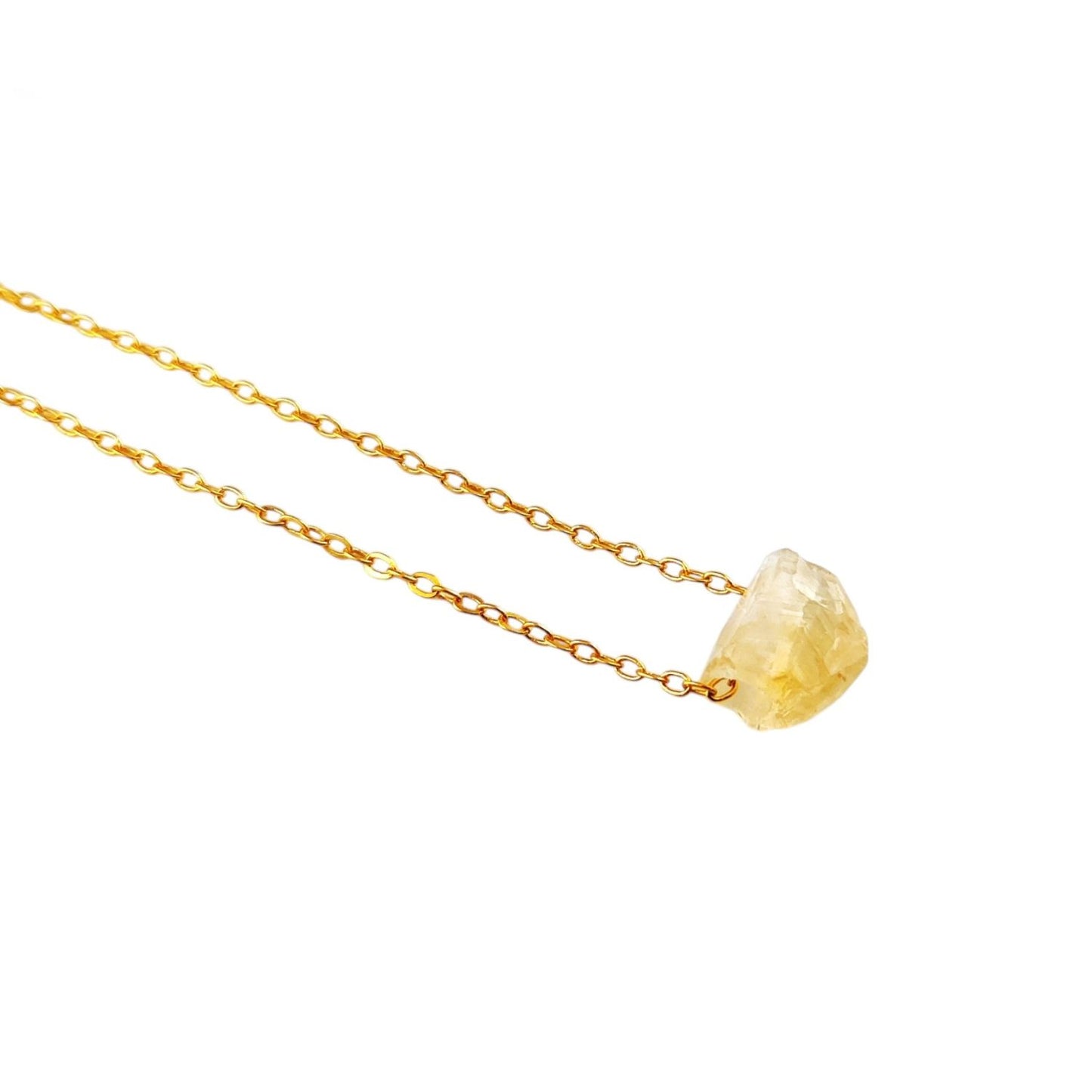 Yellow Citrine Gemstone Necklace with Gold Plated Adjustable Chain