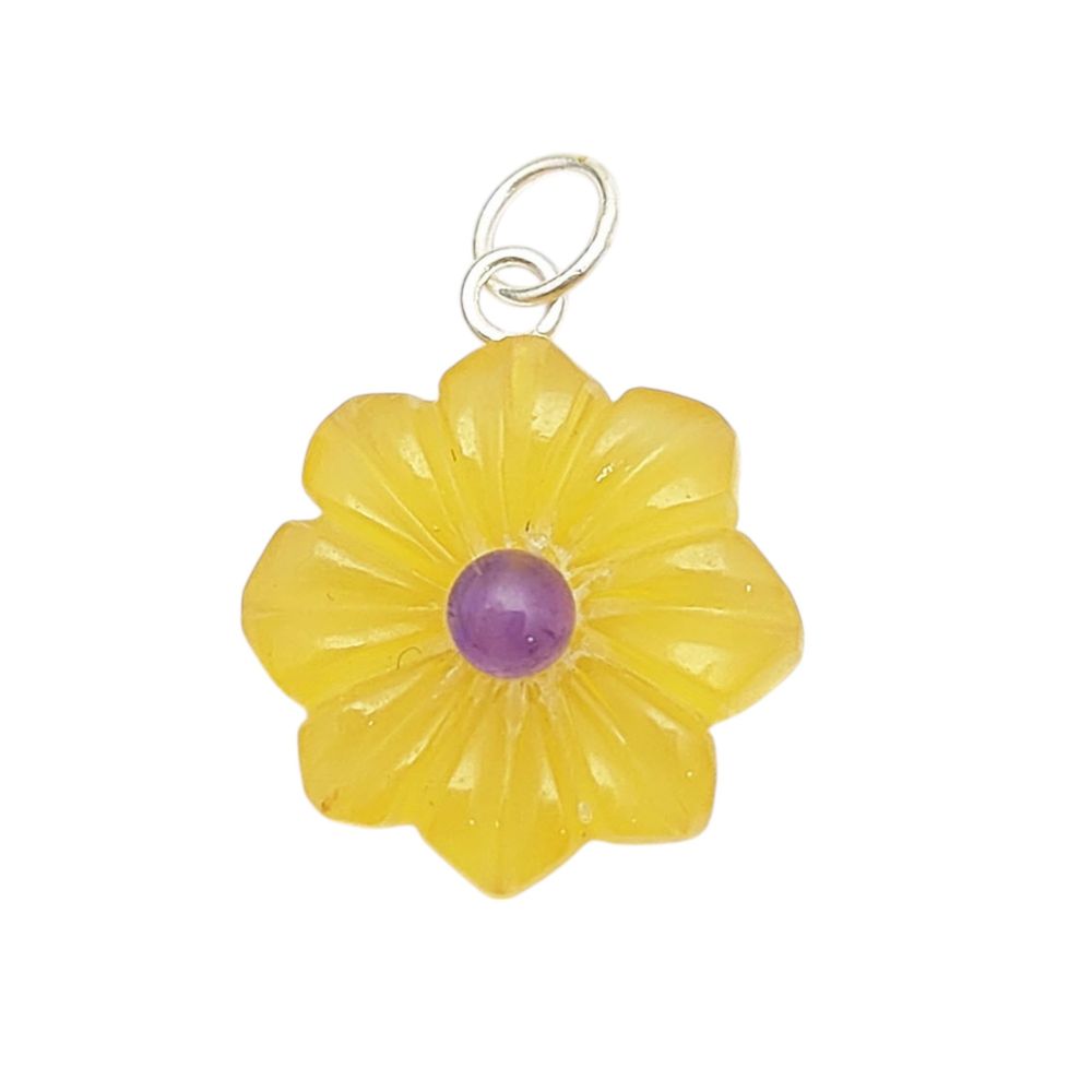 Yellow Quartz Flower Pendant for Necklace Minimalist Handmade Gemstone Jewelry Gift for Her- Selling Per Piece