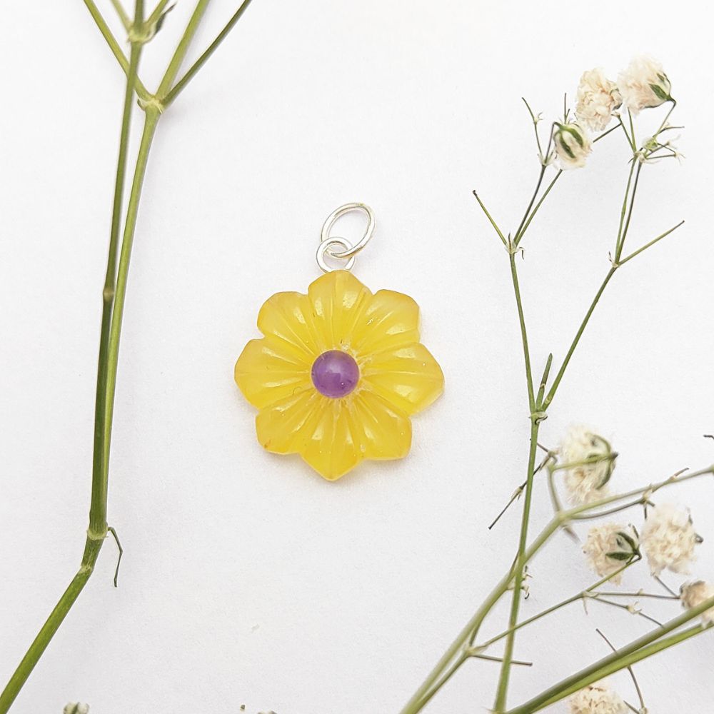 Yellow Quartz Flower Pendant for Necklace Minimalist Handmade Gemstone Jewelry Gift for Her- Selling Per Piece
