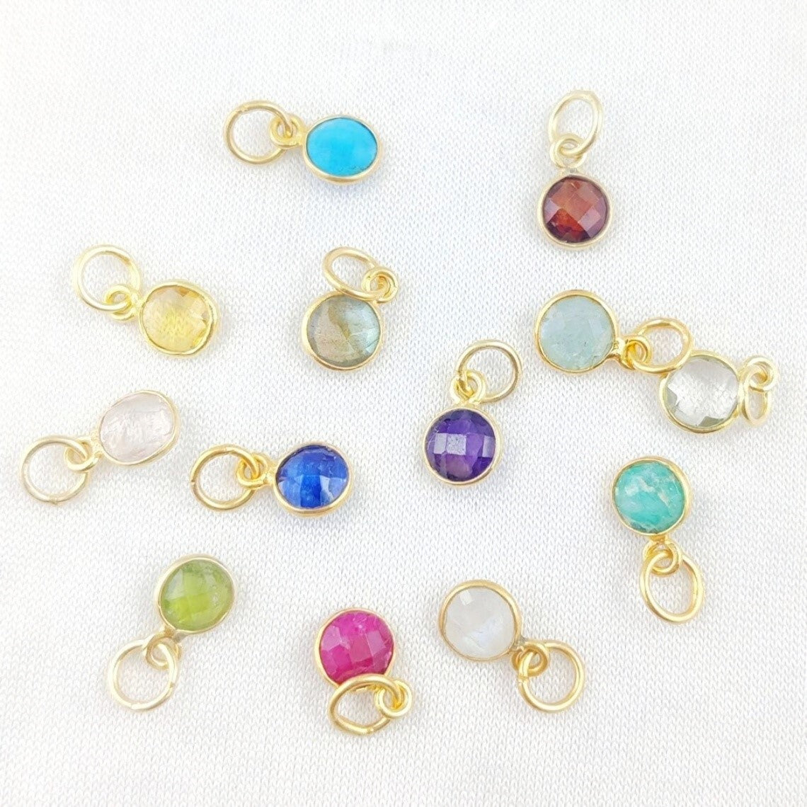 Rainbow Moonstone Pendant Handmade 6mm Round Faceted Gemstone Necklace Charm in Gold Vermeil & Sterling Silver- Selling Per Piece