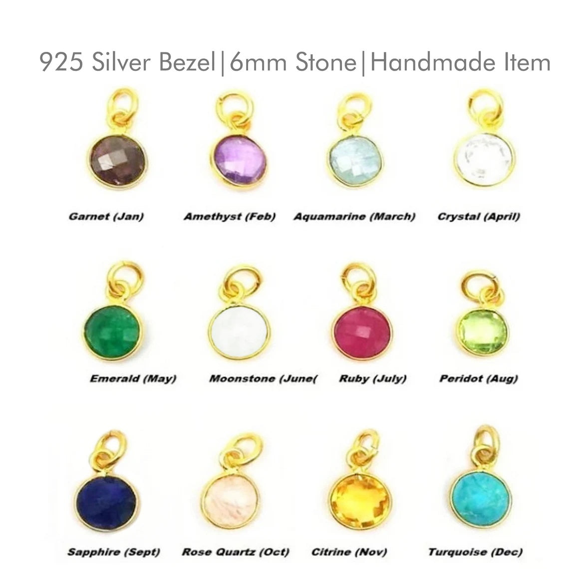 May Birthstone Emerald Pendant Handmade 6mm Faceted Gemstone Bezel Charm in Gold Vermeil & Sterling Silver- Selling Per Piece
