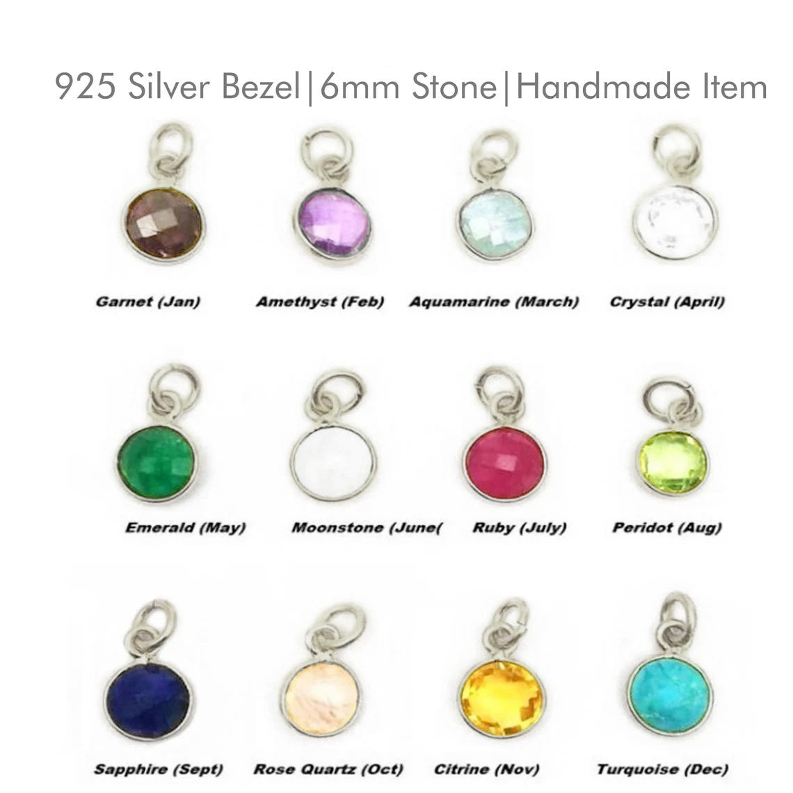 Minimalist Aquamarine Pendant Handmade 6mm Faceted Gemstone Bezel Charm in Gold Vermeil & Sterling Silver- Selling Per Piece
