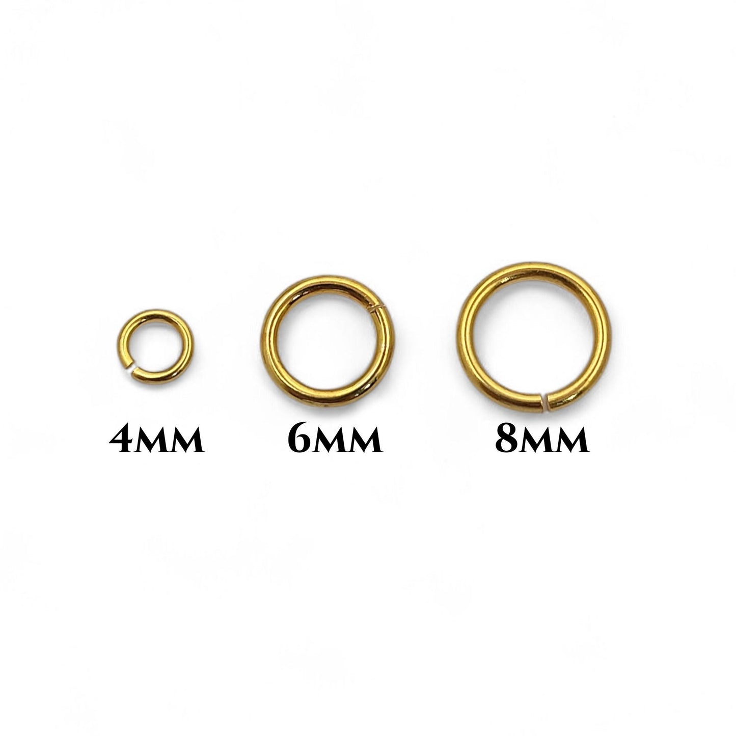 DIY Jewelry Findings Gold Plated Anti Tarnish Open Jump Rings, O Shape Connectors in 4mm, 6mm, 8mm for Handmade Jewelry Making- Selling By 50 Pcs Set
