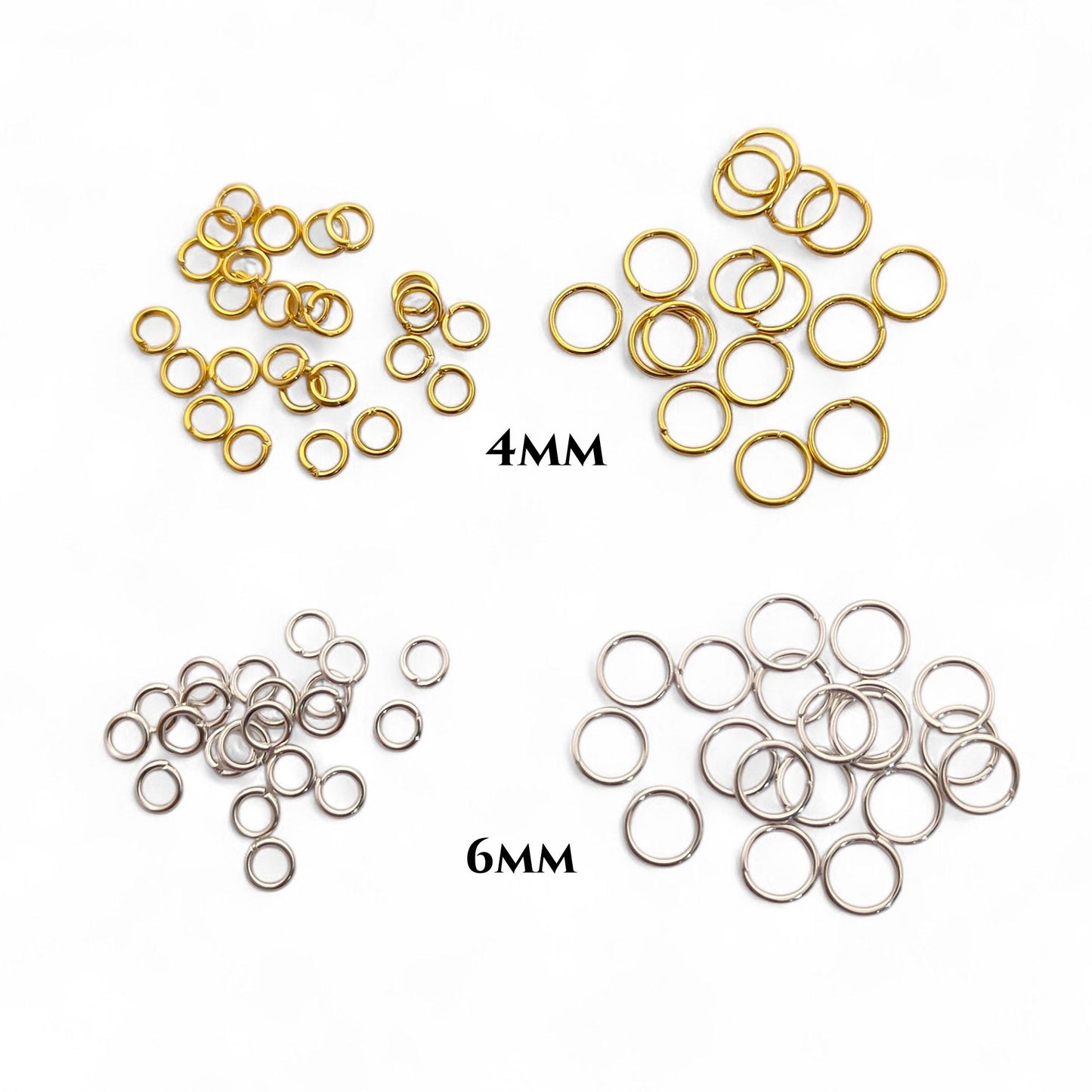 Jewelry Making Supplies Gold Plated Open Jump Rings in 4mm & 6mm, Silver Split Jump Rings for DIY Necklace, Bracelet, Earring Crafting- Selling By 50 Pcs Set