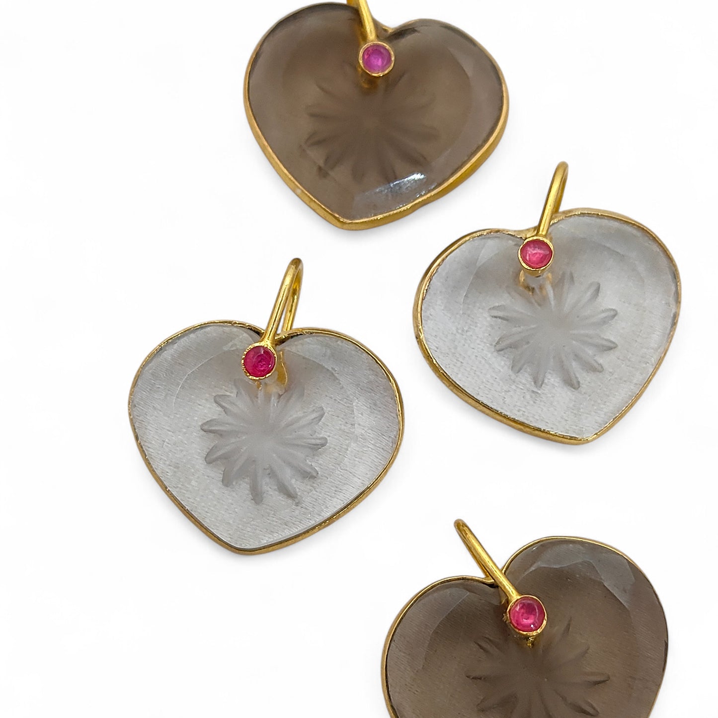 Somy Quartz Crystal Heart Pendant in 925 Sterling Silver with Engraved Design & Fancy Pinch Bail Perfect Valentine’s Day Gift- Selling Per Piece