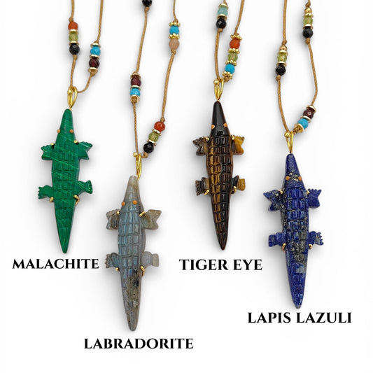 Multi-Color Crocodile Carved Necklace – Handcrafted Summer Statement Jewelry