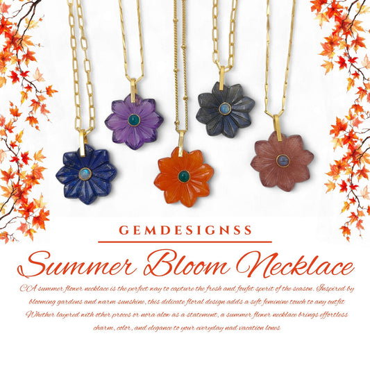 Summer Bloom: Handcrafted Carved Gemstone Necklaces
