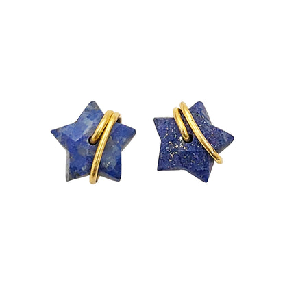 10mm Lapis Lazuli Star Stud Earrings in Gold Plated 925 Silver Handmade Gemstone Jewelry Gift for Women- Selling Per Pair