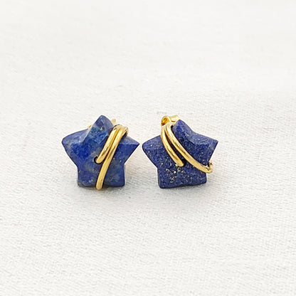 10mm Lapis Lazuli Star Stud Earrings in Gold Plated 925 Silver Handmade Gemstone Jewelry Gift for Women- Selling Per Pair