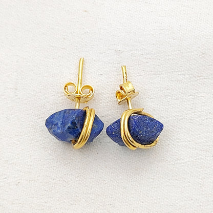 10mm Lapis Lazuli Star Stud Earrings in Gold Plated 925 Silver Handmade Gemstone Jewelry Gift for Women- Selling Per Pair