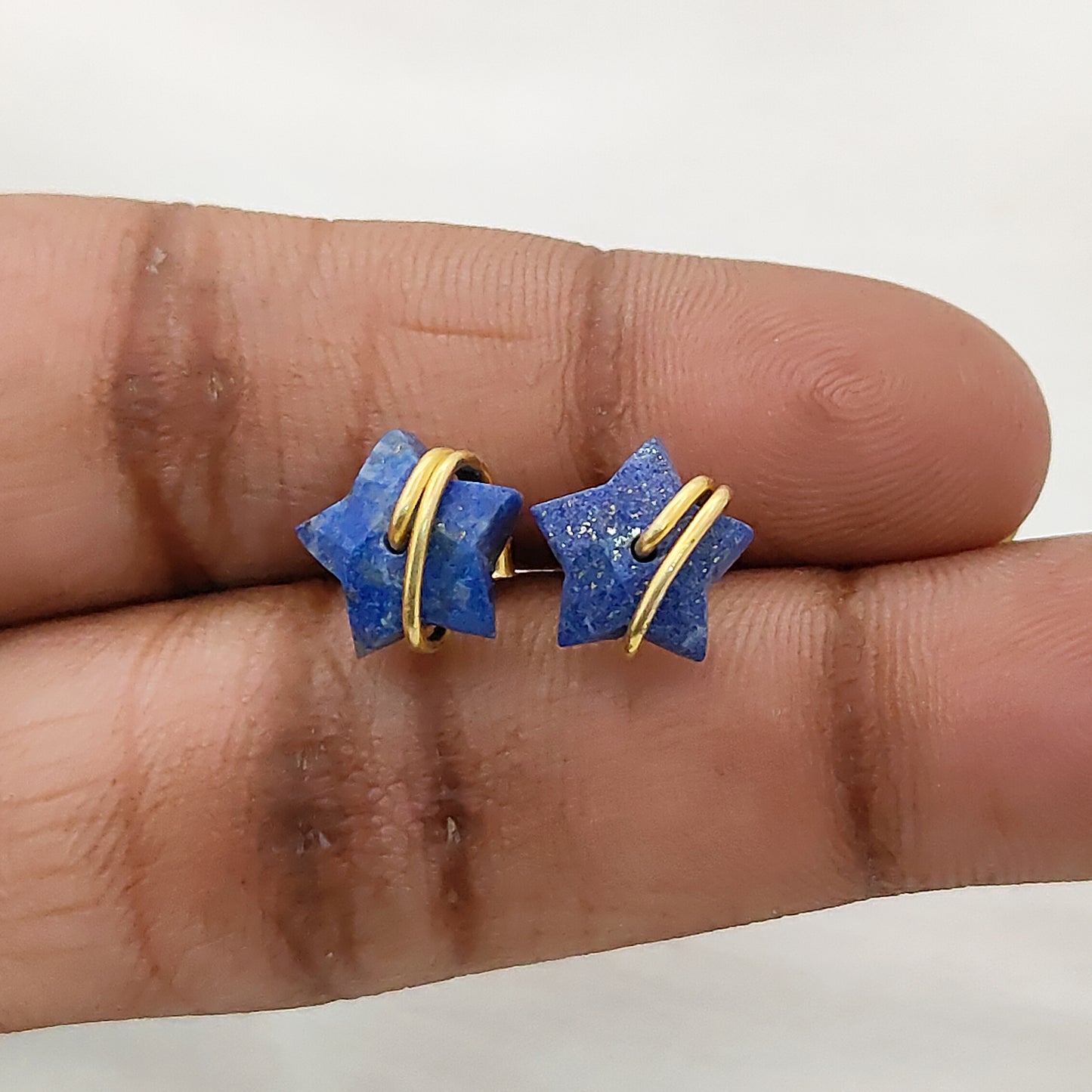 10mm Lapis Lazuli Star Stud Earrings in Gold Plated 925 Silver Handmade Gemstone Jewelry Gift for Women- Selling Per Pair