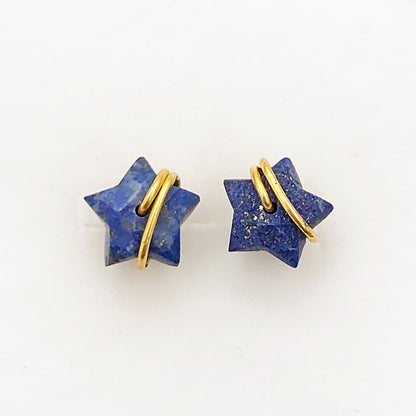 10mm Lapis Lazuli Star Stud Earrings in Gold Plated 925 Silver Handmade Gemstone Jewelry Gift for Women- Selling Per Pair