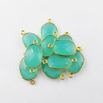 Handmade Aqua Chalcedony Gemstone Connector 12–15mm Gold Plated Free Form Links for DIY Bracelets, Necklaces & Earrings- Selling Per Piece