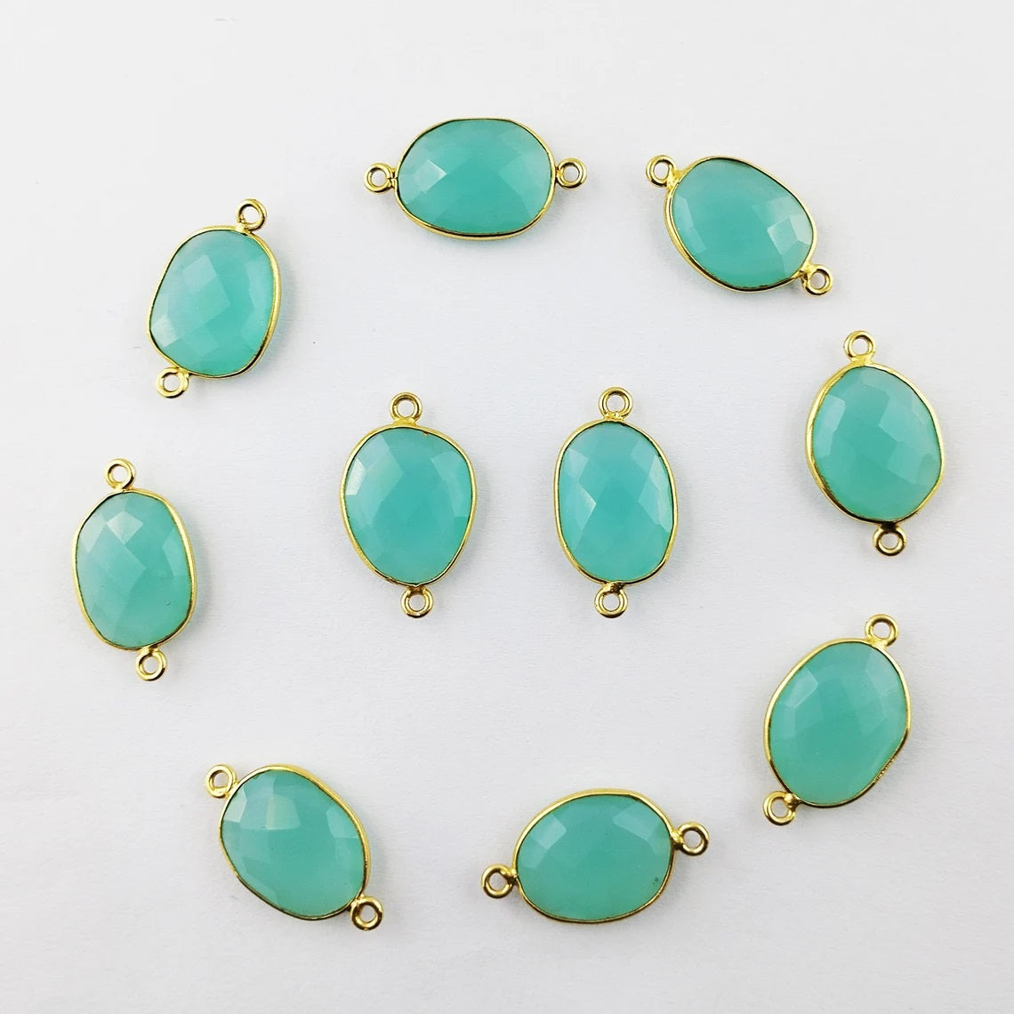 Handmade Aqua Chalcedony Gemstone Connector 12–15mm Gold Plated Free Form Links for DIY Bracelets, Necklaces & Earrings- Selling Per Piece