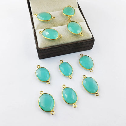 Handmade Aqua Chalcedony Gemstone Connector 12–15mm Gold Plated Free Form Links for DIY Bracelets, Necklaces & Earrings- Selling Per Piece