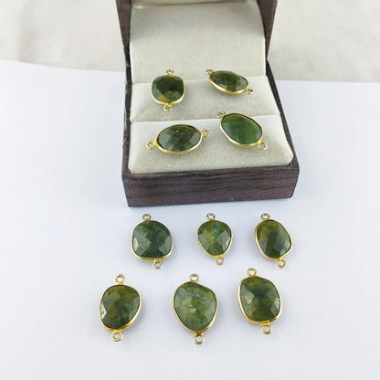 Unique 12–15mm Vessonite Free Form Connector, Gold Bezel Charm for Handmade Jewelry Making- Selling Per Piece