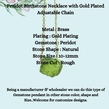 Peridot Birthstone Necklace with Gold Plated Adjustable Chain