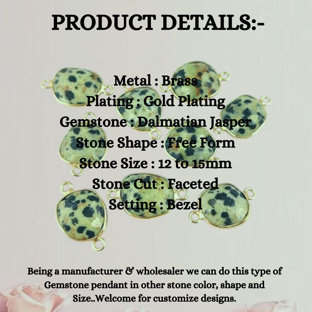 Dalmatian Jasper Gemstone Connector, 12–15mm Free Form Bezel Set Stone for Handmade Jewelry Creations- Selling Per Piece