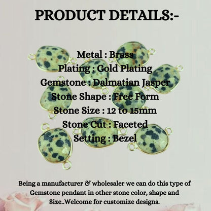 Dalmatian Jasper Gemstone Connector, 12–15mm Free Form Bezel Set Stone for Handmade Jewelry Creations- Selling Per Piece