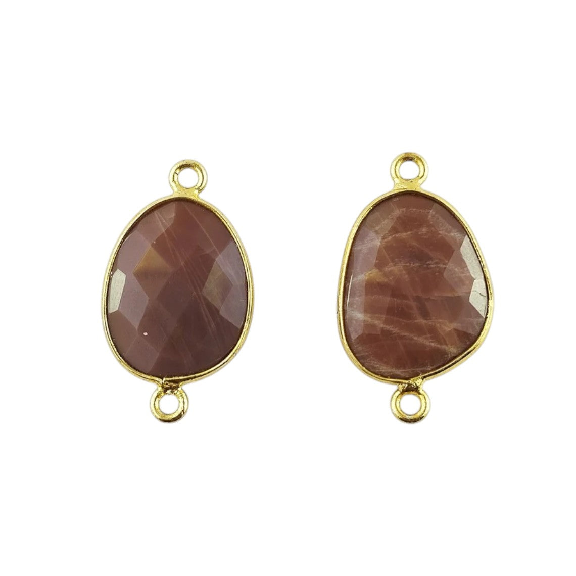 Gold Plated Chocolate Moonstone Free Form Connector, 12–15mm Natural Gemstone Link for DIY Earrings & Jewelry Projects- Selling Per Piece