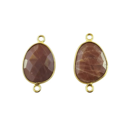 Gold Plated Chocolate Moonstone Free Form Connector, 12–15mm Natural Gemstone Link for DIY Earrings & Jewelry Projects- Selling Per Piece