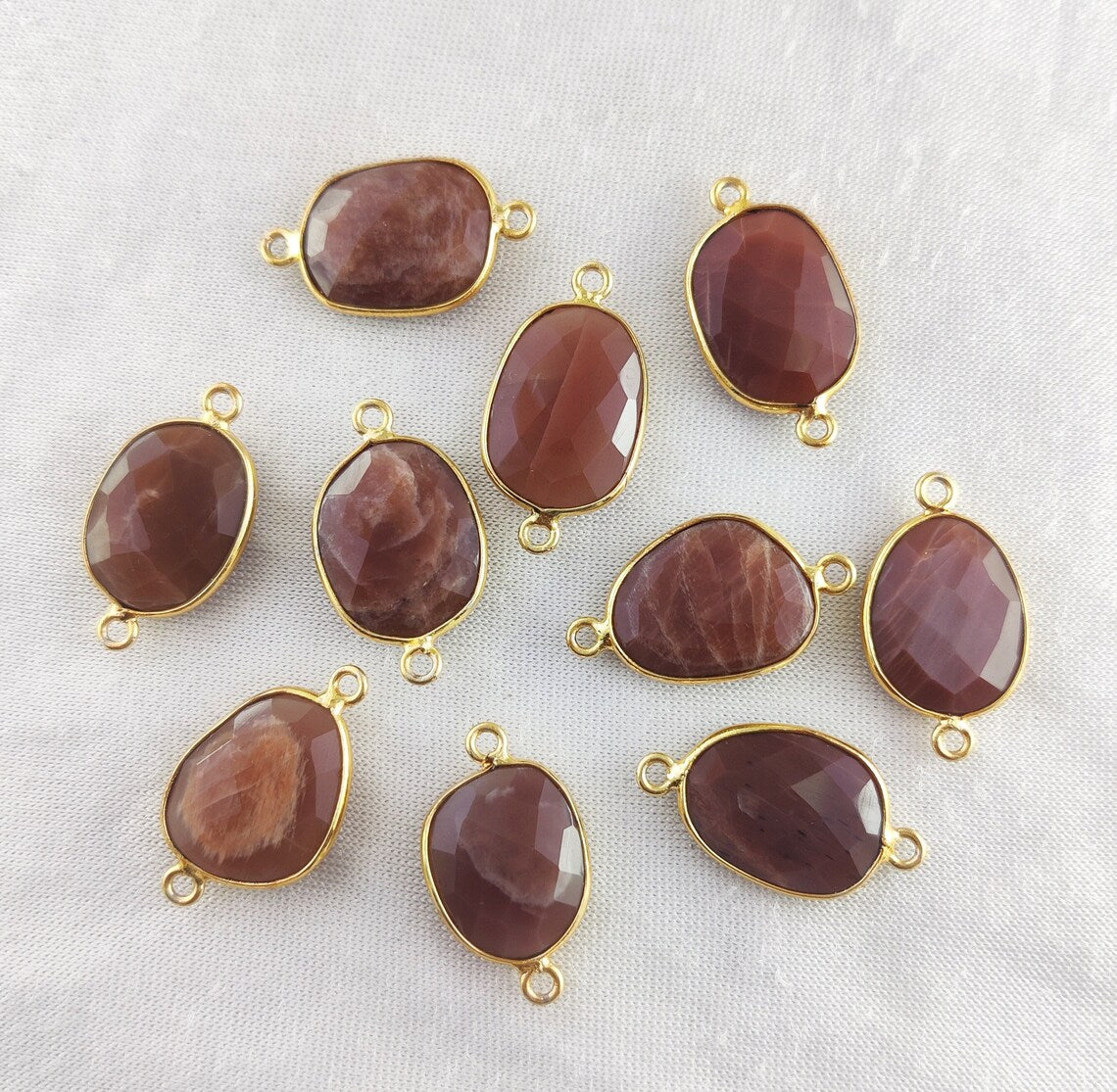 Gold Plated Chocolate Moonstone Free Form Connector, 12–15mm Natural Gemstone Link for DIY Earrings & Jewelry Projects- Selling Per Piece