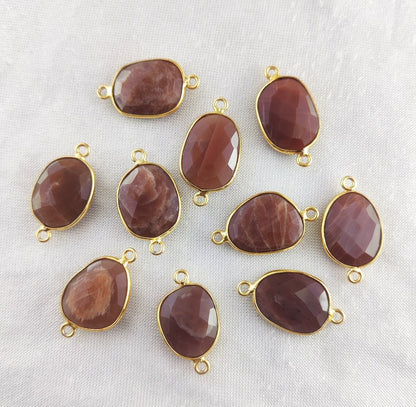 Gold Plated Chocolate Moonstone Free Form Connector, 12–15mm Natural Gemstone Link for DIY Earrings & Jewelry Projects- Selling Per Piece
