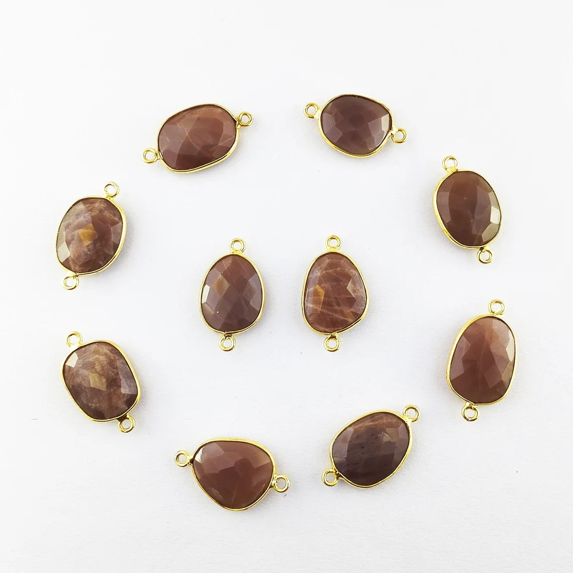 Gold Plated Chocolate Moonstone Free Form Connector, 12–15mm Natural Gemstone Link for DIY Earrings & Jewelry Projects- Selling Per Piece