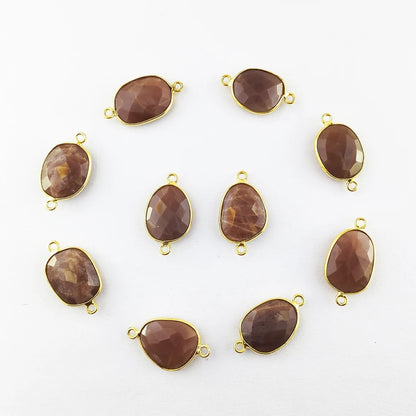 Gold Plated Chocolate Moonstone Free Form Connector, 12–15mm Natural Gemstone Link for DIY Earrings & Jewelry Projects- Selling Per Piece