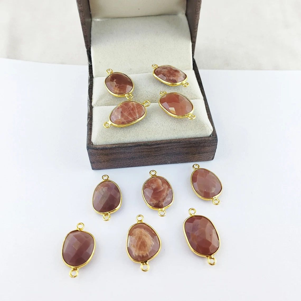 Gold Plated Chocolate Moonstone Free Form Connector, 12–15mm Natural Gemstone Link for DIY Earrings & Jewelry Projects- Selling Per Piece