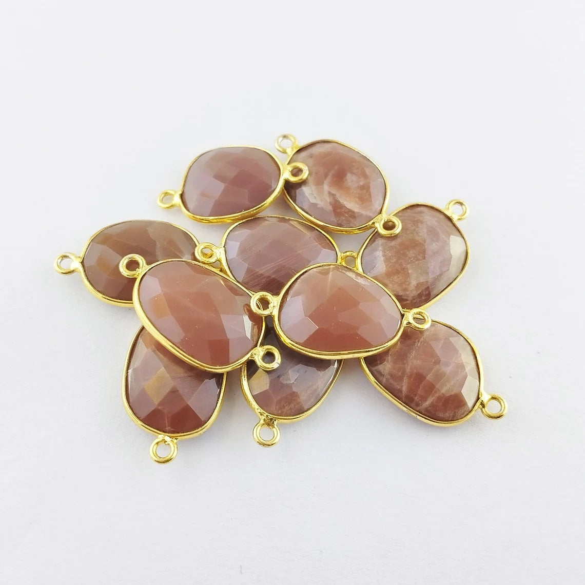 Gold Plated Chocolate Moonstone Free Form Connector, 12–15mm Natural Gemstone Link for DIY Earrings & Jewelry Projects- Selling Per Piece