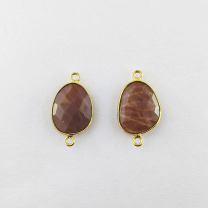 Gold Plated Chocolate Moonstone Free Form Connector, 12–15mm Natural Gemstone Link for DIY Earrings & Jewelry Projects- Selling Per Piece