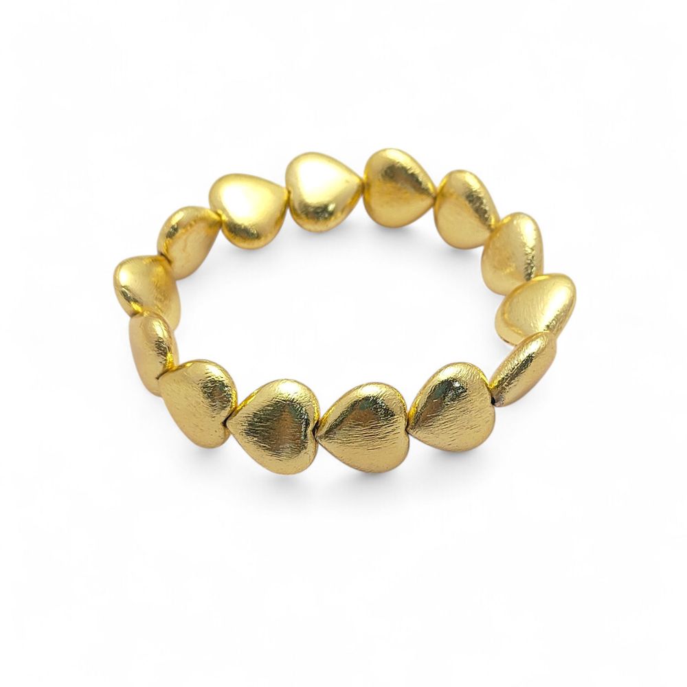 12mm Gold Plated Heart Beads Bracelet Elegant Stretchable Stackable Bracelet, Lightweight Jewelry Gift for Women- Selling by Bracelet