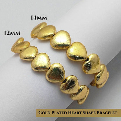 12mm Gold Plated Heart Beads Bracelet Elegant Stretchable Stackable Bracelet, Lightweight Jewelry Gift for Women- Selling by Bracelet