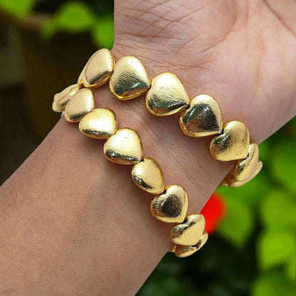 12mm Gold Plated Heart Beads Bracelet Elegant Stretchable Stackable Bracelet, Lightweight Jewelry Gift for Women- Selling by Bracelet