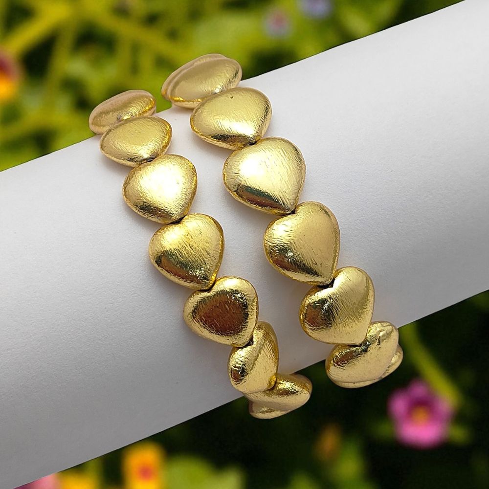 12mm Gold Plated Heart Beads Bracelet Elegant Stretchable Stackable Bracelet, Lightweight Jewelry Gift for Women- Selling by Bracelet