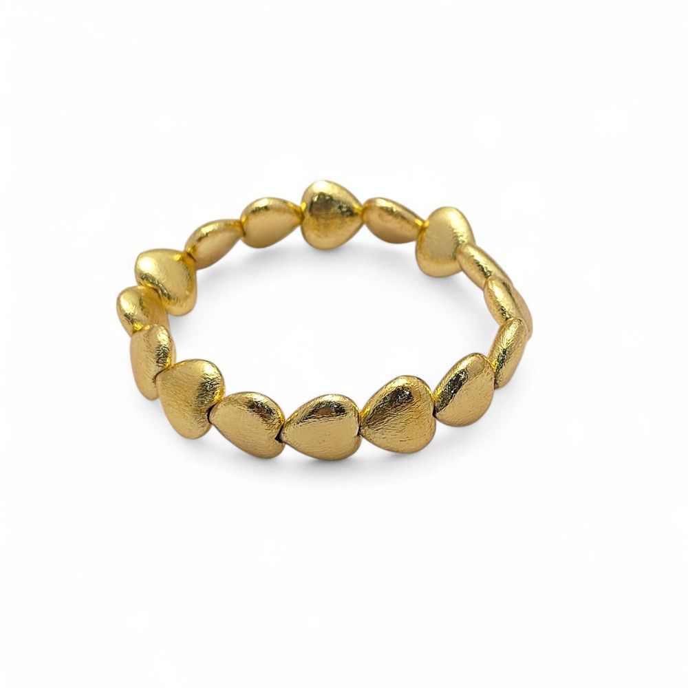 12mm Gold Plated Heart Beads Bracelet Elegant Stretchable Stackable Bracelet, Lightweight Jewelry Gift for Women- Selling by Bracelet