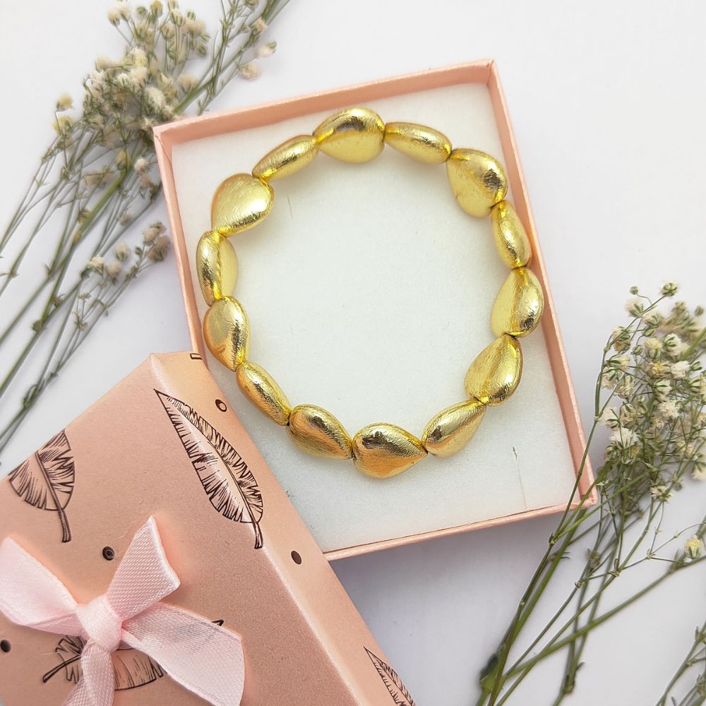 12mm Gold Plated Heart Beads Bracelet Elegant Stretchable Stackable Bracelet, Lightweight Jewelry Gift for Women- Selling by Bracelet