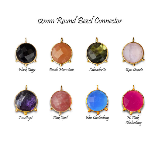 12mm Round Shape Gemstone Bezel Connector Gold Plated Stone Link for DIY Jewelry Making