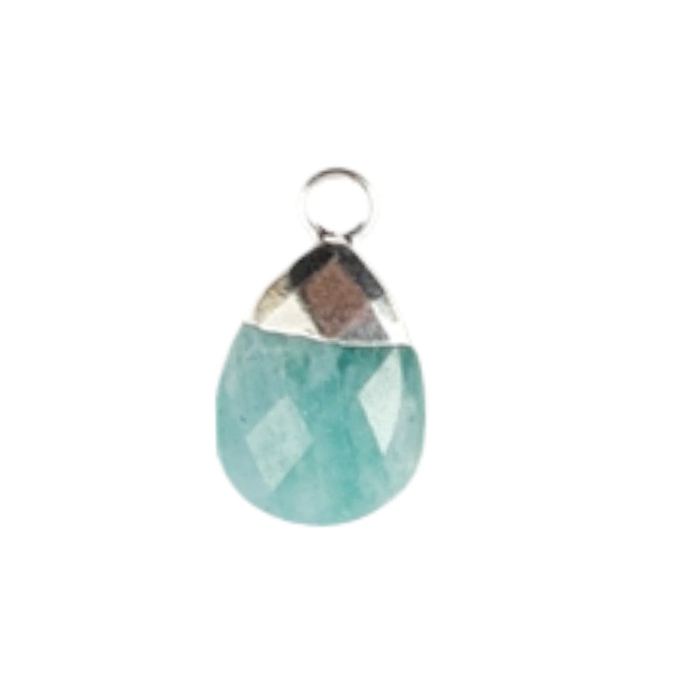13×9mm Natural Amazonite Teardrop Pendant Pear Shaped Silver Electroplated Gemstone for DIY Jewelry Making – Selling Per Piece