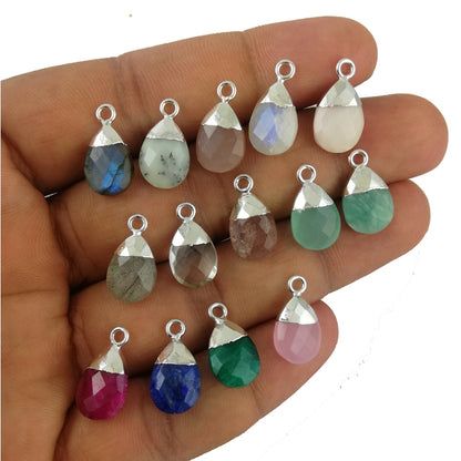 13×9mm Natural Amazonite Teardrop Pendant Pear Shaped Silver Electroplated Gemstone for DIY Jewelry Making – Selling Per Piece