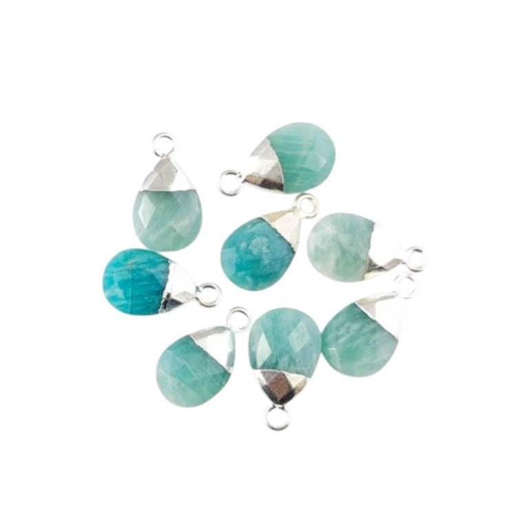 13×9mm Natural Amazonite Teardrop Pendant Pear Shaped Silver Electroplated Gemstone for DIY Jewelry Making – Selling Per Piece