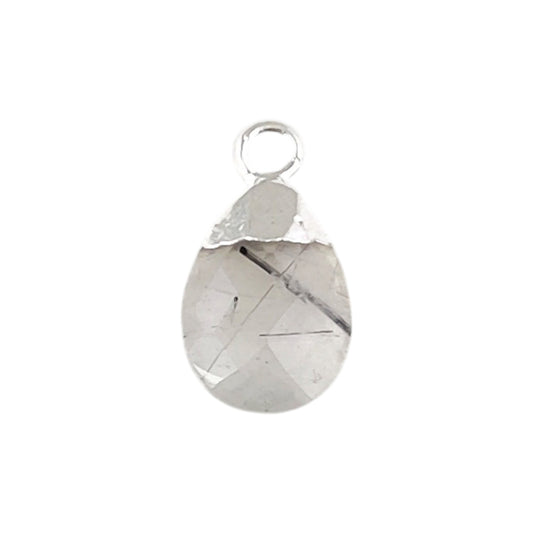 Silver Electroplated Handmade 13×9mm Black Rutile Teardrop Pendant Pear Shape Natural Gemstone Charm for DIY Jewelry Projects– Selling Per Piece